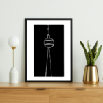 A4 Art Print, Berlin TV Tower Art Print, Berlin Wall Art, Eco Friendly Wall Art, Lino Cut Art, Monochrome Art Print, Nicola Ellis Print