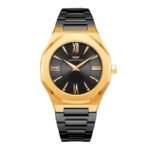 Livia Gold Black Watch with Roman Numerals and Sapphire Glass